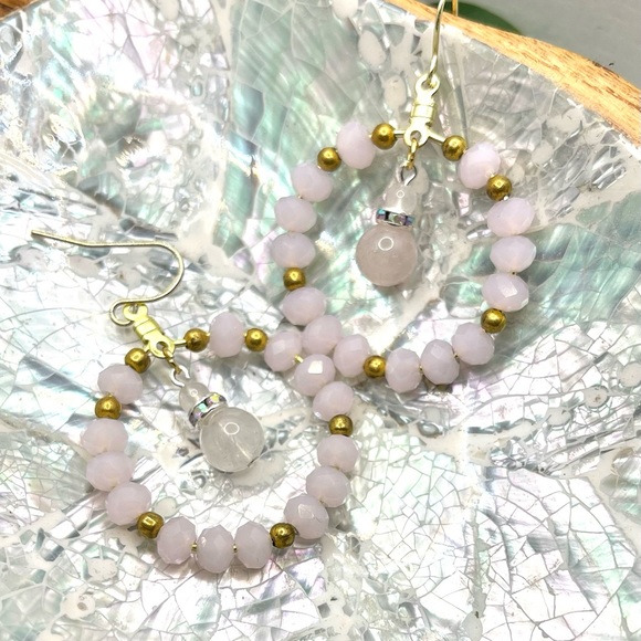 Rose Quartz & Crystal Beaded Hoop Earrings - Picture 4 of 5